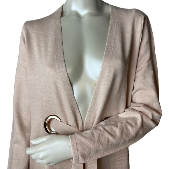 Coco Bleu Oatmeal Heather Long Sleeve Tie Knit Cardigan. - Picture 4 of 10